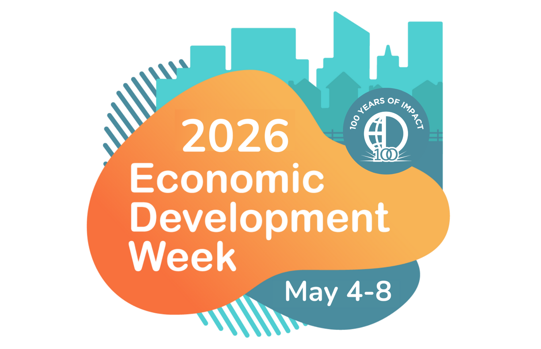 Orange and blue 2026 Economic Development Week logo