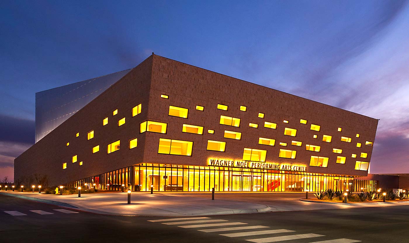 wagner noel performing arts center building at night