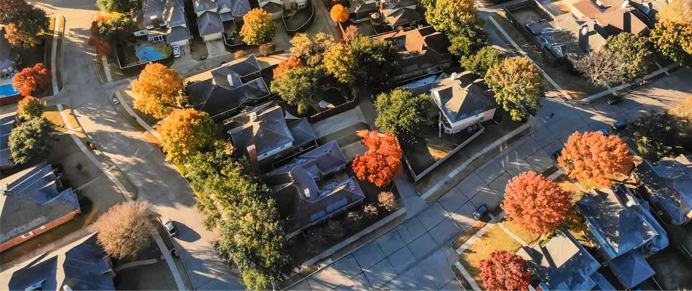 Aerial view of residential neighborhood in Elgin, TX