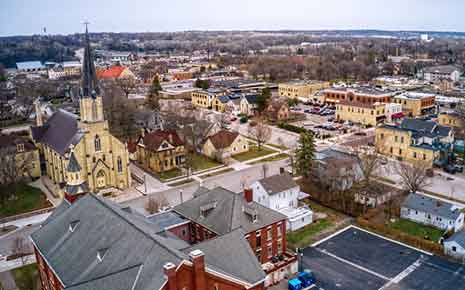 aerial view of downtown chaska