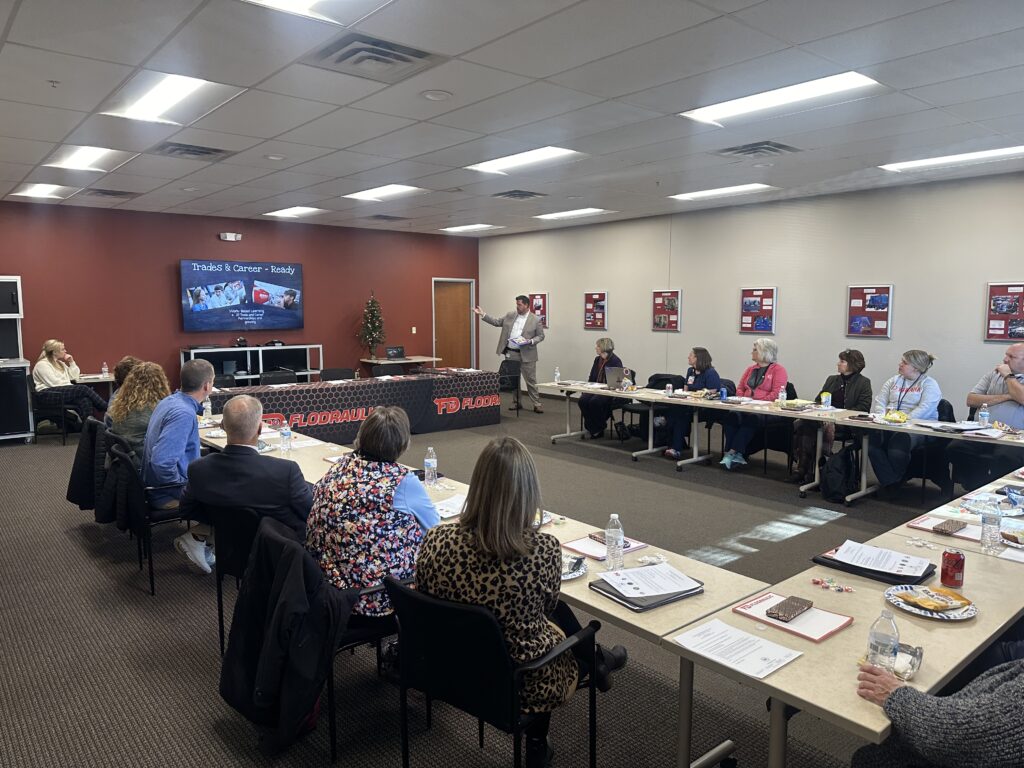 Craig Smith, Director of Communication and Community Outreach for the Community School Corporation of Southern Hancock County, speaks at the HEDC HR Group Lunch and Learn on November 28th.