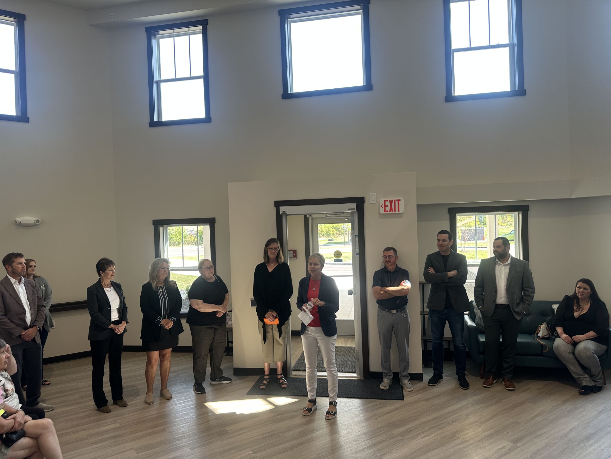 Dawn Gallaway of Keller Development, center, speaks at the grand opening of Ashton Acres in New Palestine in September 2025.