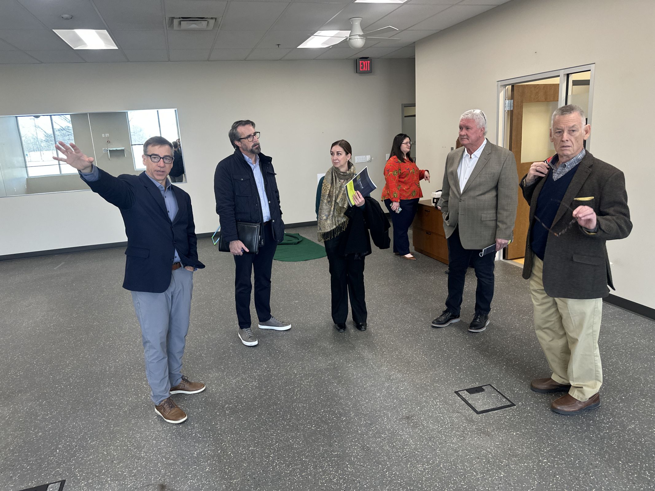 From left, David Moore of Cushman & Wakefield, Jason Hester and Nicole Nemeth of the Indy Partnership, Victoria Ross-Frost of the Indiana Municipal Power Agency, Greenfield Mayor Guy Titus and Randy Sorrell of the HEDC.