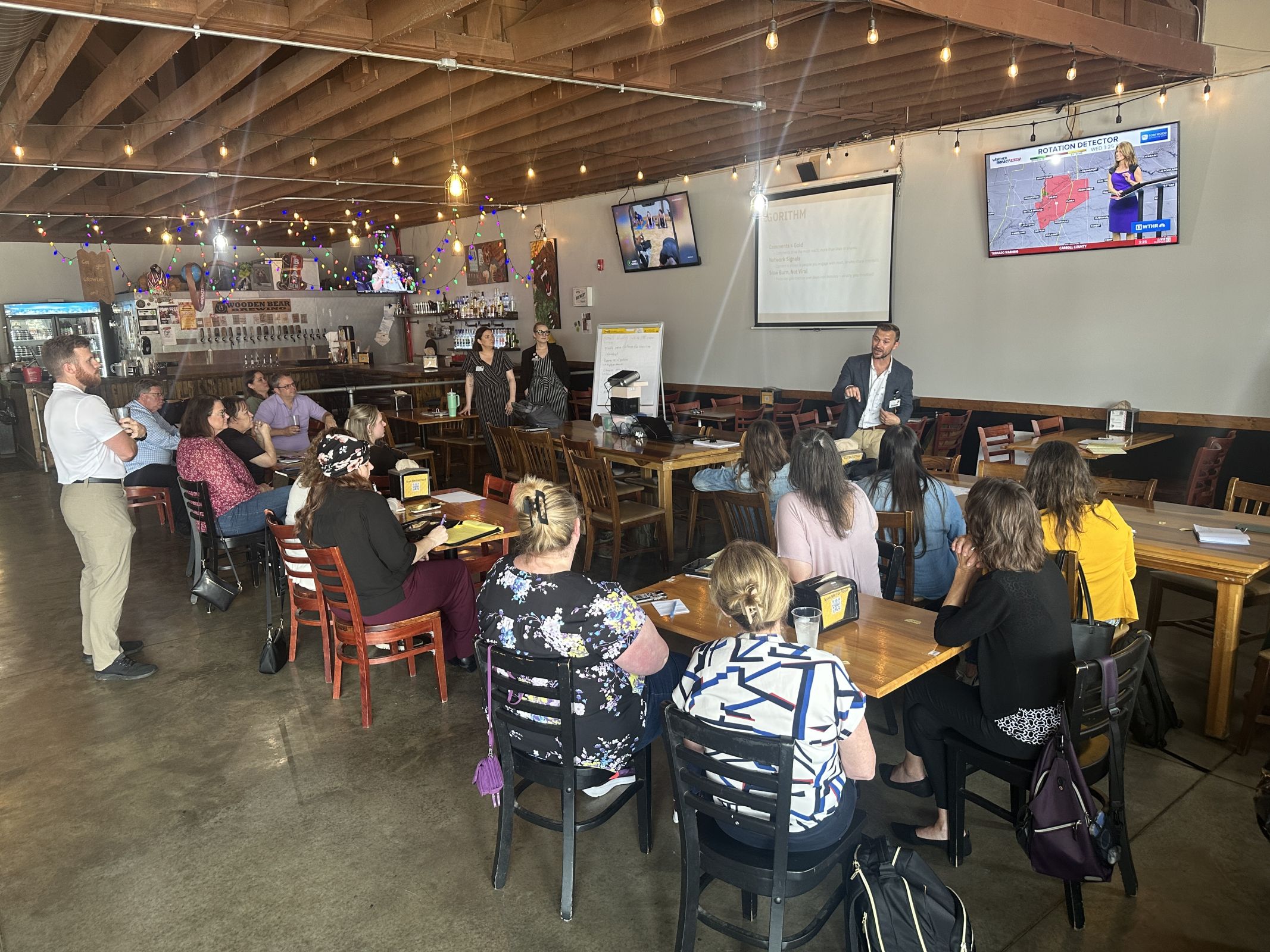 Joel Hungate, Executive Director, Employer Strategies and Wellbeing for Hancock Health, presents at a HEDC HR Group meeting at Wooden Bear Brewing in Greenfield on June 18th, 2025.
