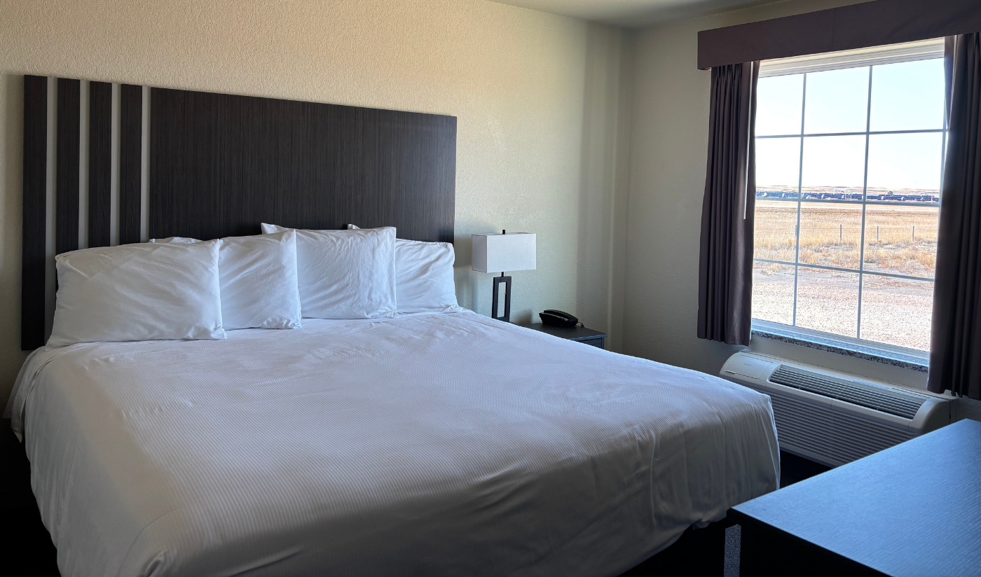 interior of hotel room window the bed and window view