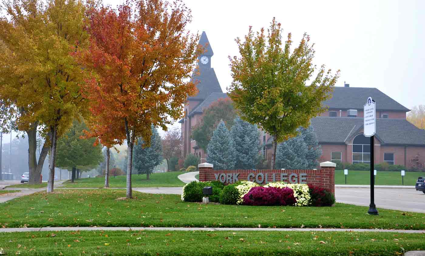 York College sign and entrance in York County, NE