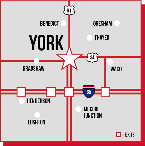 County map of York, Nebraska