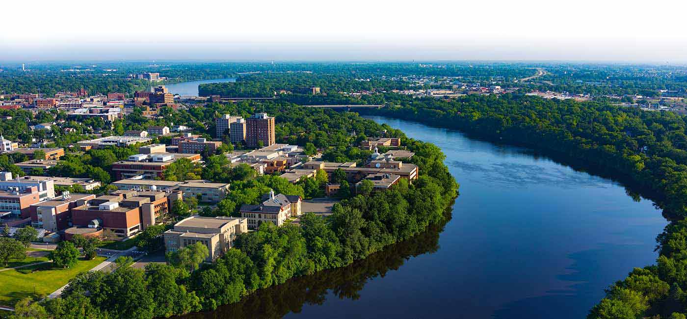 aerial view of downtown St Cloud and St Cloud State