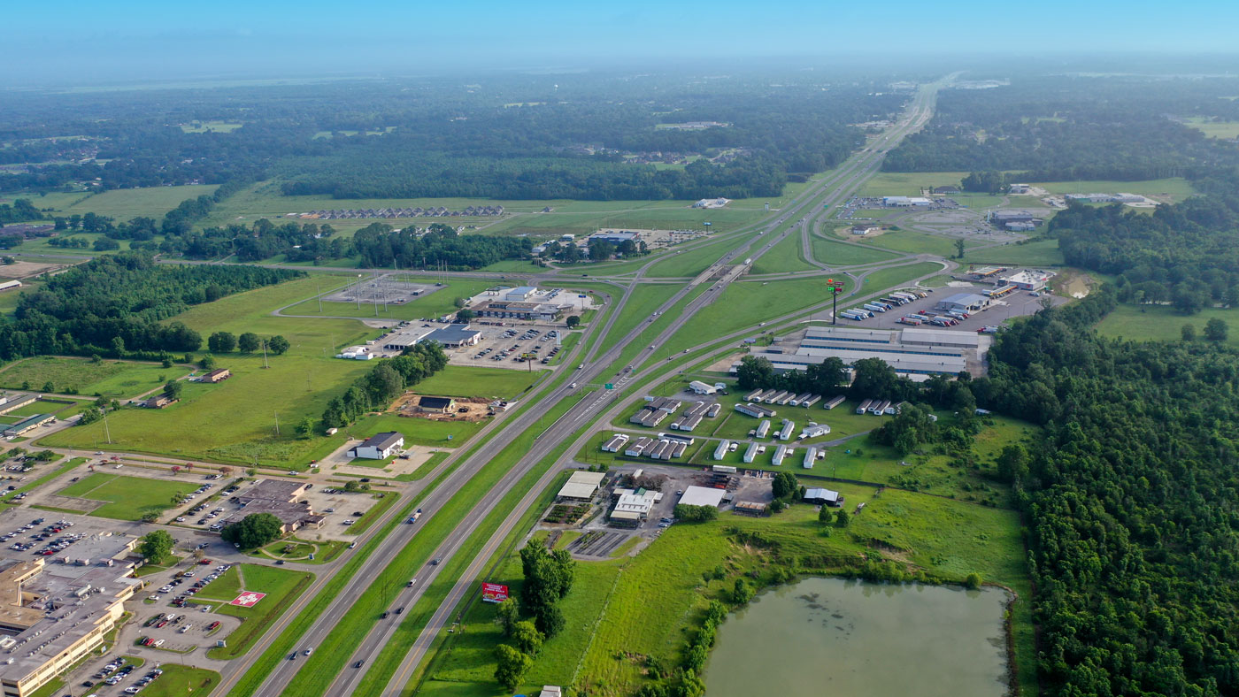 Aerial view of highway interchange in St Landry Parish, LA
