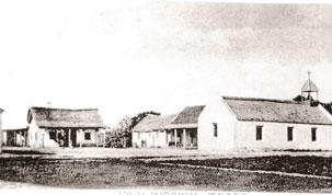 La Lomita Mission historical photo in faded black and white in Mission, TX