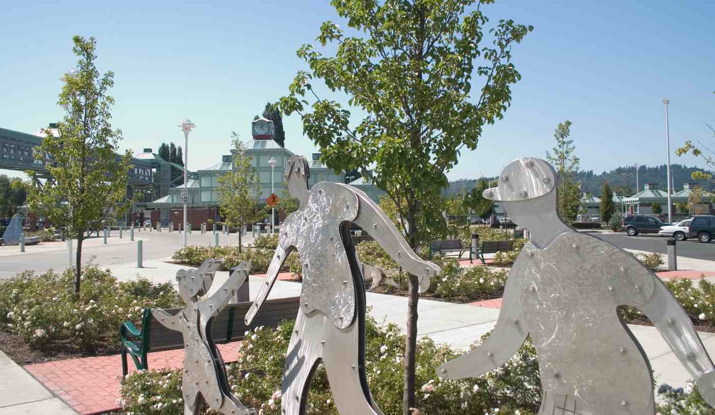 transit center with metal art installation in Auburn WA