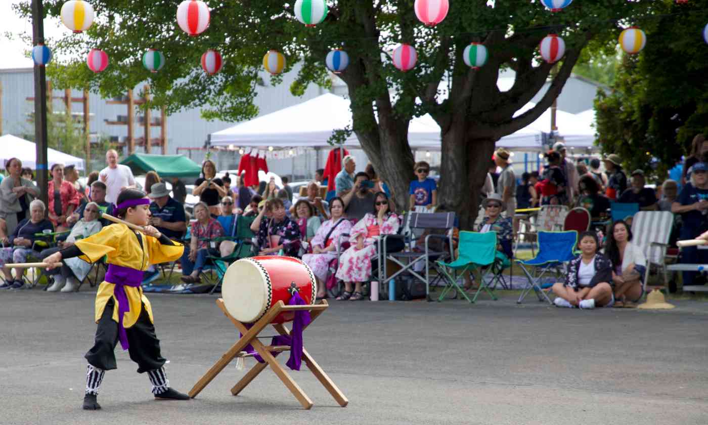 boy playing drums at Bon Odori festival