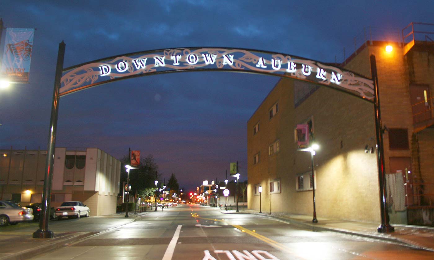 downtown auburn street at night