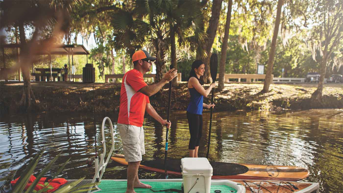 Two people paddle-boarding in Sumter County, FL