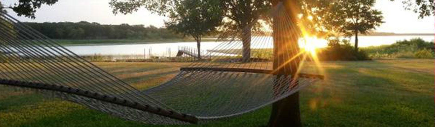 Hammock hanging between two trees in Greenville, TX