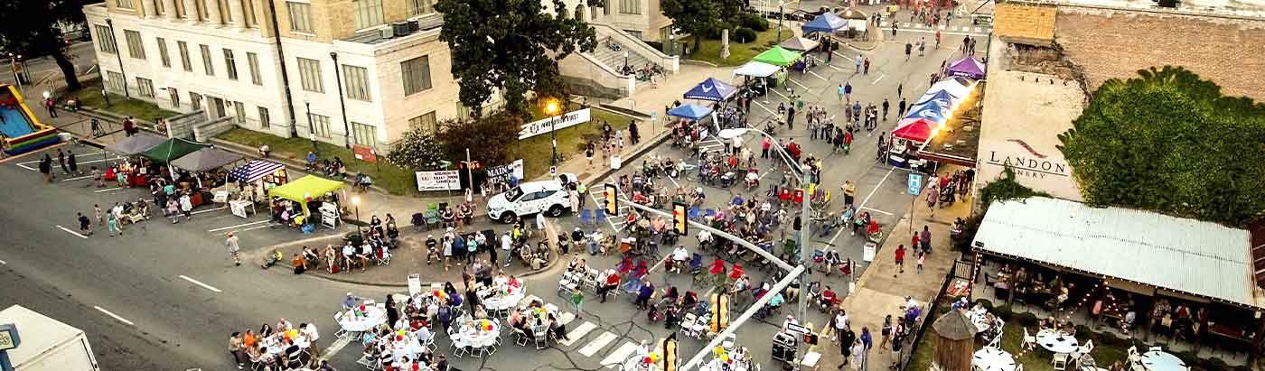 Aerial view of a well attended event in Greenville, TX