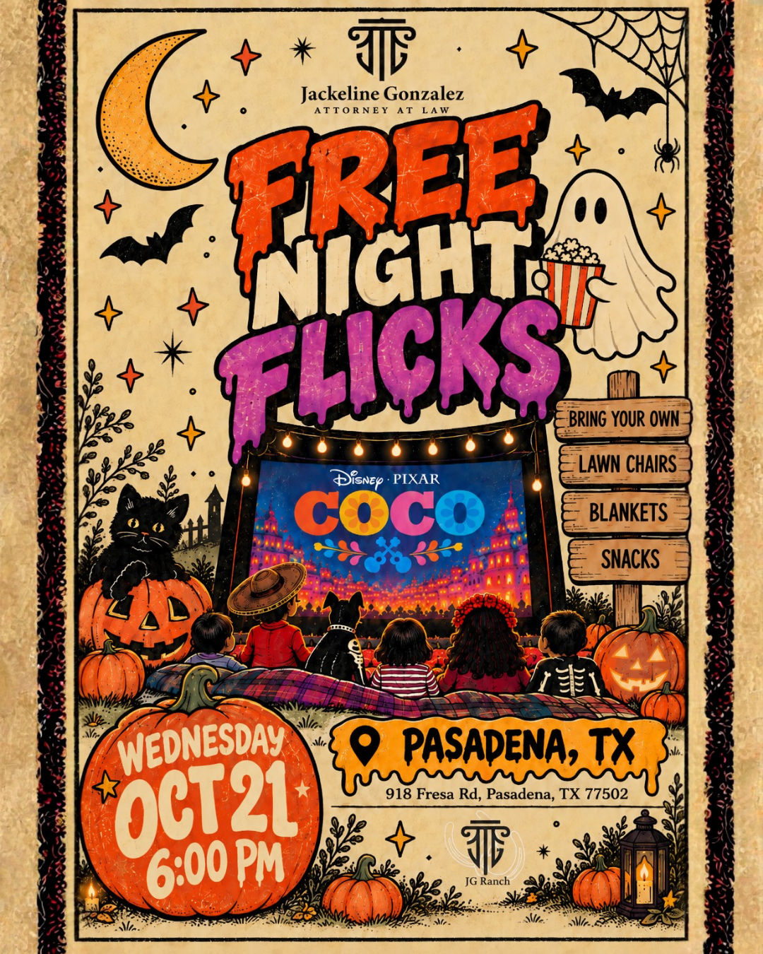 Free Movie-Oct. 21, 2026-6:00PM- 918 Fresa Rd. Pasadena Tx 77502