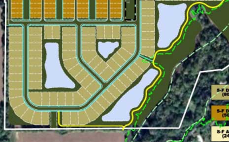 map showing plots of land for various development uses