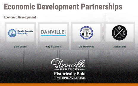 This is an image of Develop Danville, Inc.’s Economic Development Partnerships on its website, featuring logos of Boyle County, City of Danville, City of Perryville, and Junction City.