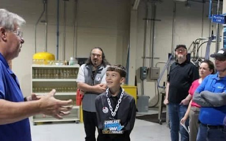 This image shows students touring a technical or manufacturing facility, possibly connected to the "Coolest Thing Made in WV" contest or a regional workforce program hosted at an institution like Blue Ridge Community and Technical College.