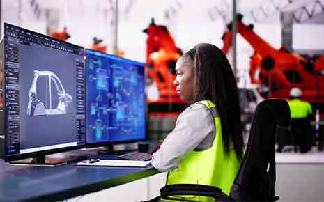 Industry Engineer Using Desktop PC Computer With CAD Software