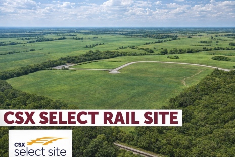 aerial photo of undeveloped land with text that reads "CSX Select Rail Site"