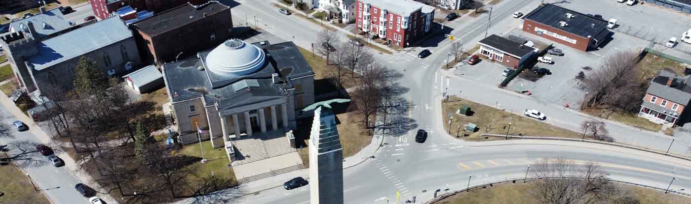 Aerial view of present day Plattsburgh, NY.