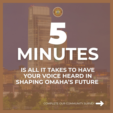 This image is a community outreach promotion from the Omaha Inland Port Authority inviting local residents to share feedback on regional development, economic growth, and upcoming neighborhood projects.