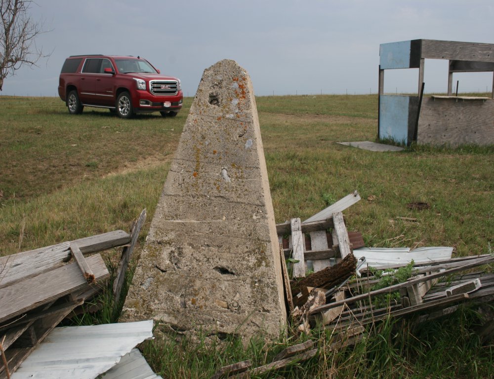 Concrete obelisks at the actual release site
