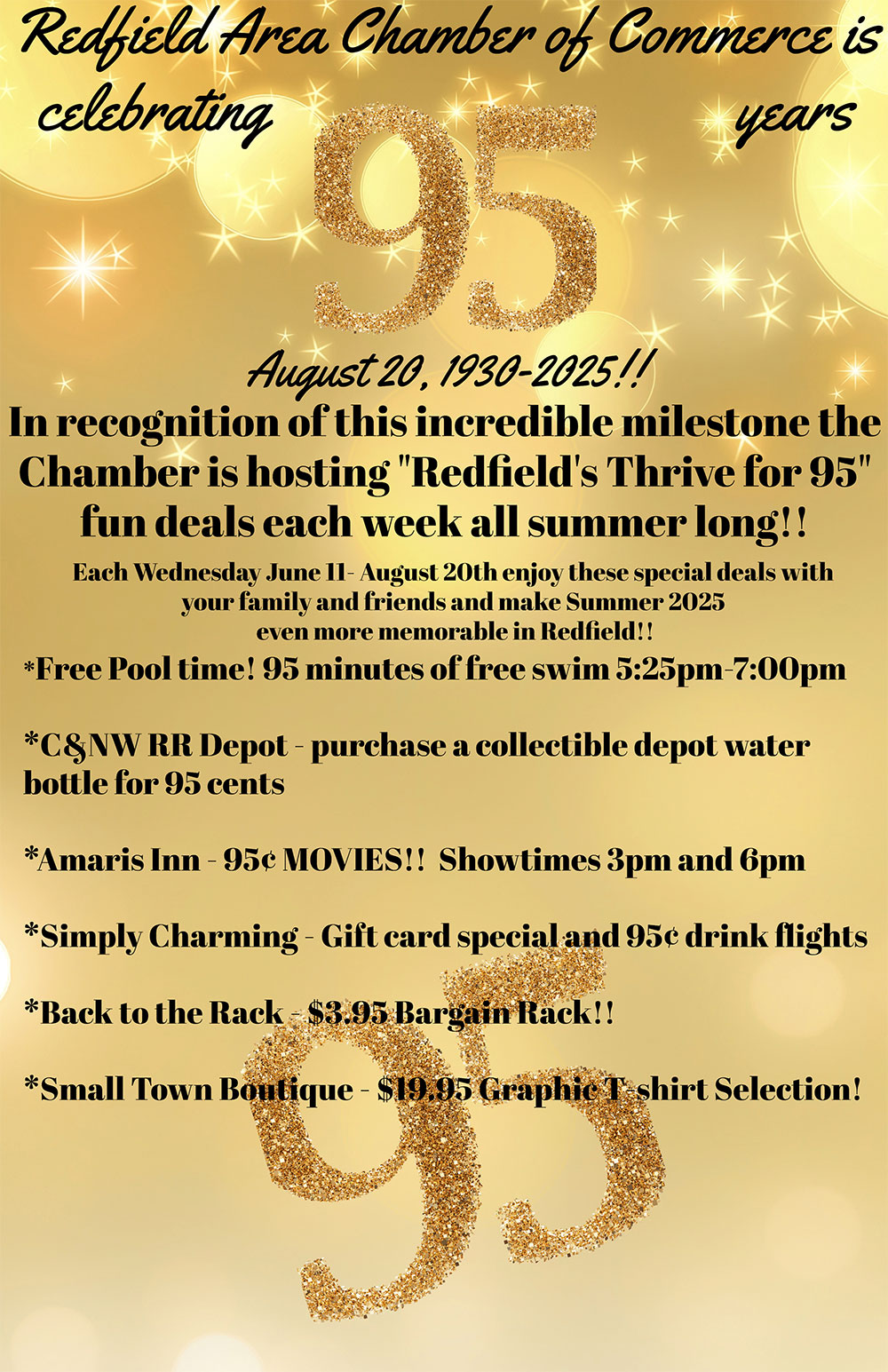 Redfield Businesses Offer Amazing Deals in Celebration of Chamber’s 95th Anniversary! Photo - Click Here to See
