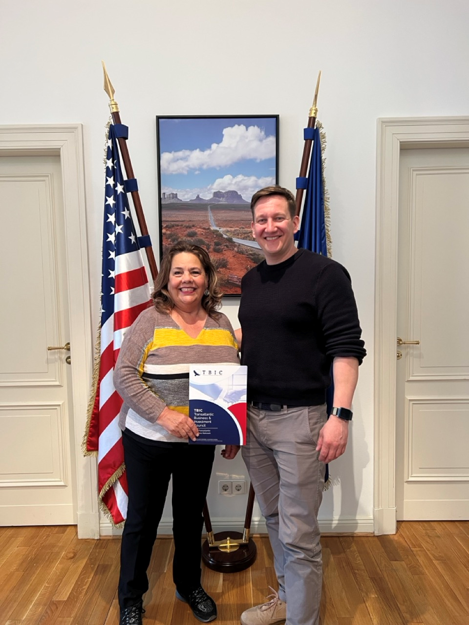 Executive Director Lundstrom with Matthias Beier, President and CEO of the Transatlantic Business & Investment Council in the TBIC office in Berlin, Germany.
