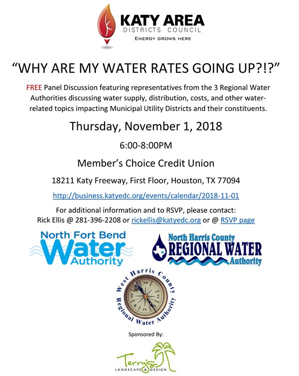 Katy Area District Council Event: Why are my water rates going up? Main Photo