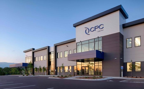 The image shows the corporate headquarters of CPC (Colder Products Company), located in Roseville, Minnesota (at 2820 Cleveland Ave N).