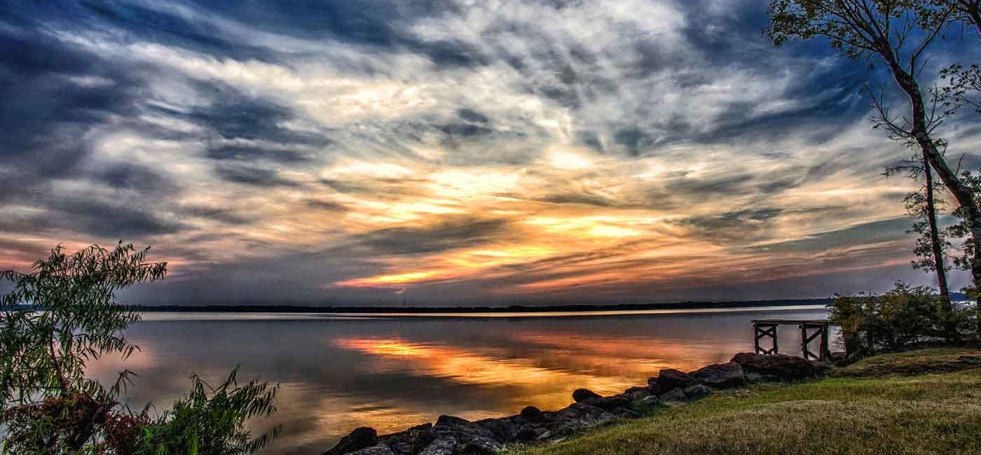 sunset on a lake in Palestine, TX