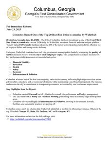 Press Release - Columbus, GA named one of the Top-20 Best Run Cities in the US by Wallethub.com Photo