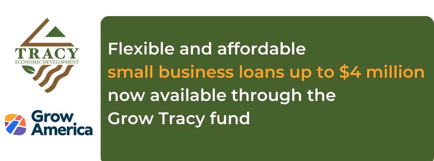 graphics with text small business loan available through the grow tracy fund