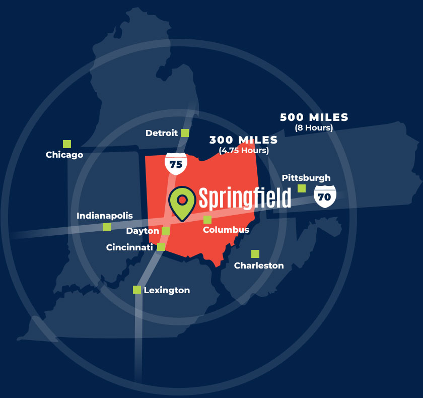 Partial USA map of Springfield, Ohio