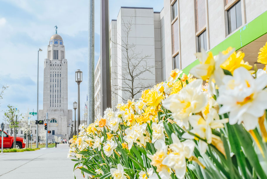 street leading to Lincoln, NE capitol building