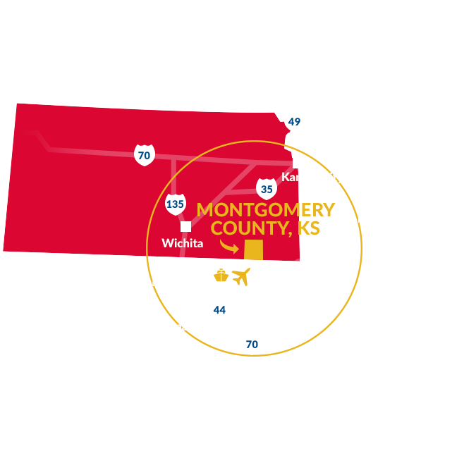 Montgomery, Kansas County map in Southeast Kansas.