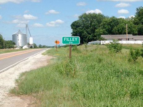 Filley population sign in Gage County, NE